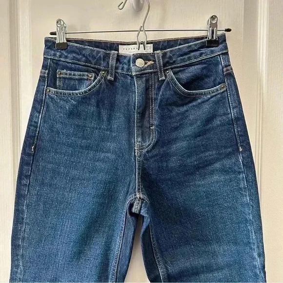 Topshop Straight Leg Jeans High Rise Ankle Crop Dark Blue Denim Size 26 - Picture 6 of 15